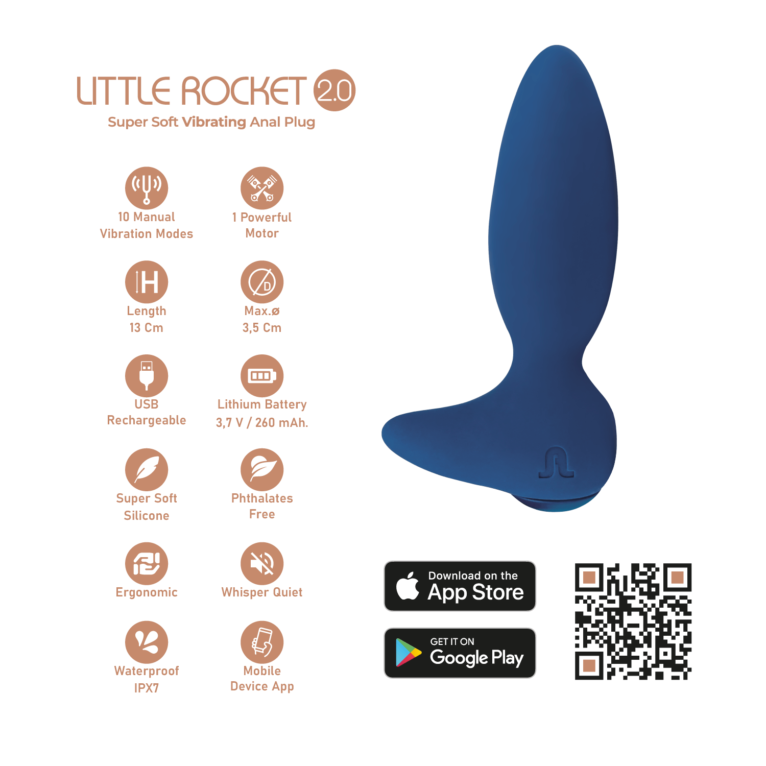 Adrien Lastic - Anal Vibrator + Little Rocket II App - Blue