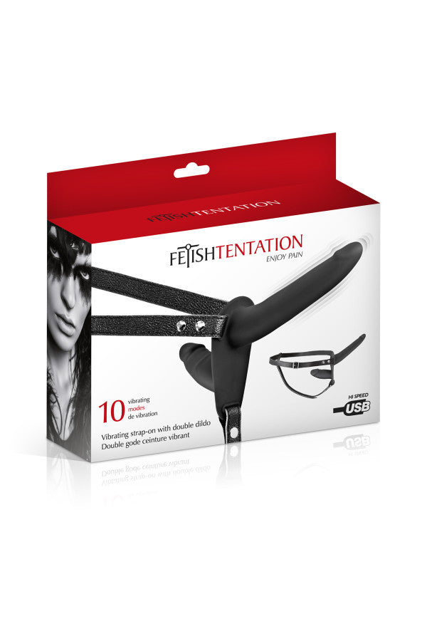 Fetish Temptation - Vibrating Strap-On Harness 15.5 cm - Black