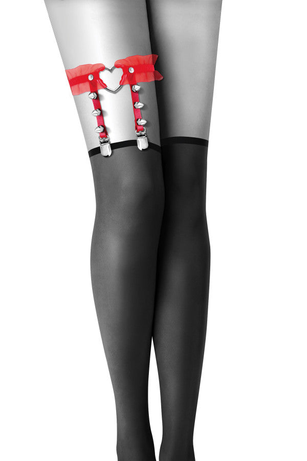Bijoux Pour Toi - Studded Garter with Heart - Red