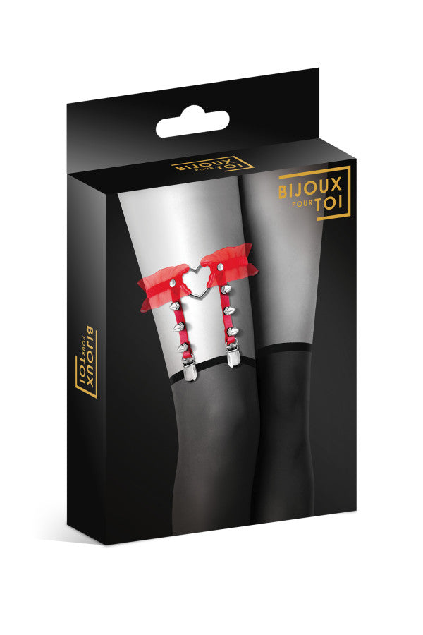 Bijoux Pour Toi - Studded Garter with Heart - Red