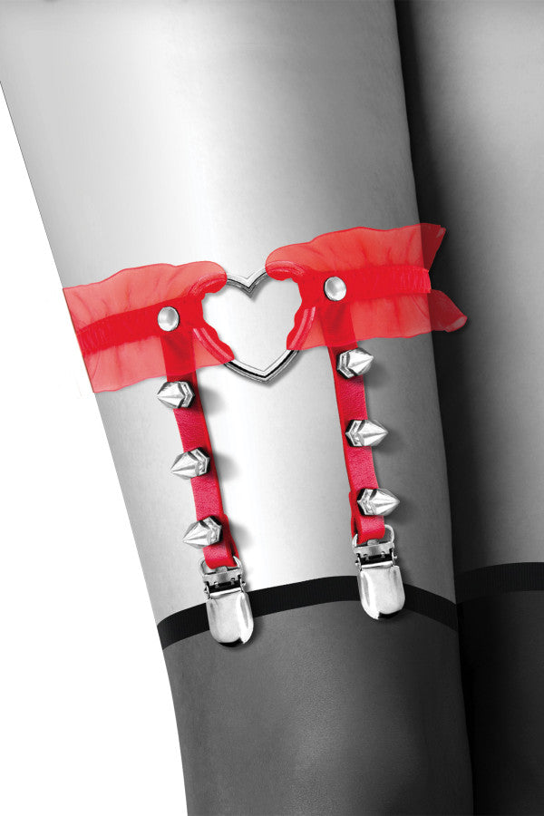 Bijoux Pour Toi - Studded Garter with Heart - Red