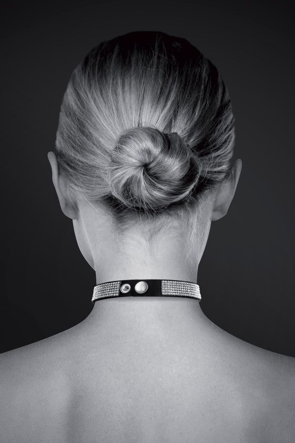 Bijoux Pour Toi - Rhinestone and Heart Collar - Black