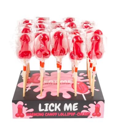 Secret Play - Hot and Spicy Lollypop Display Shaped Like a Penis - Cherry Flavor - 40 pcs