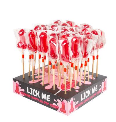 Secret Play - Hot and Spicy Lollypop Display Shaped Like a Penis - Cherry Flavor - 40 pcs