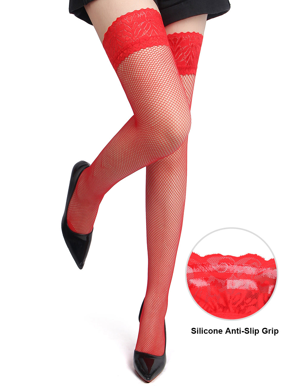 Oh Yeah - Lace Top Hold Ups - Red