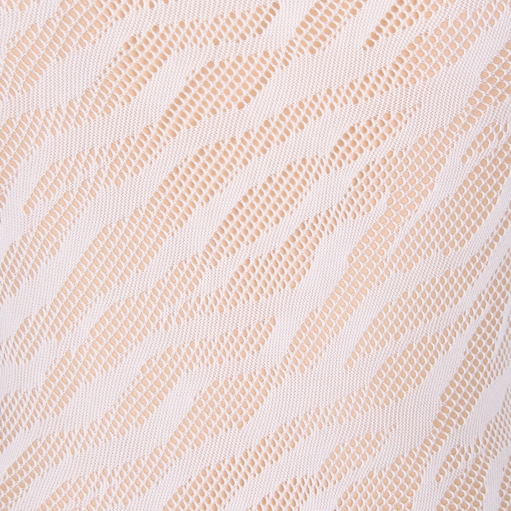 Oh Yeah - White Long-Sleeved Zebra Print Mesh Bodysuit - Glow in the Dark