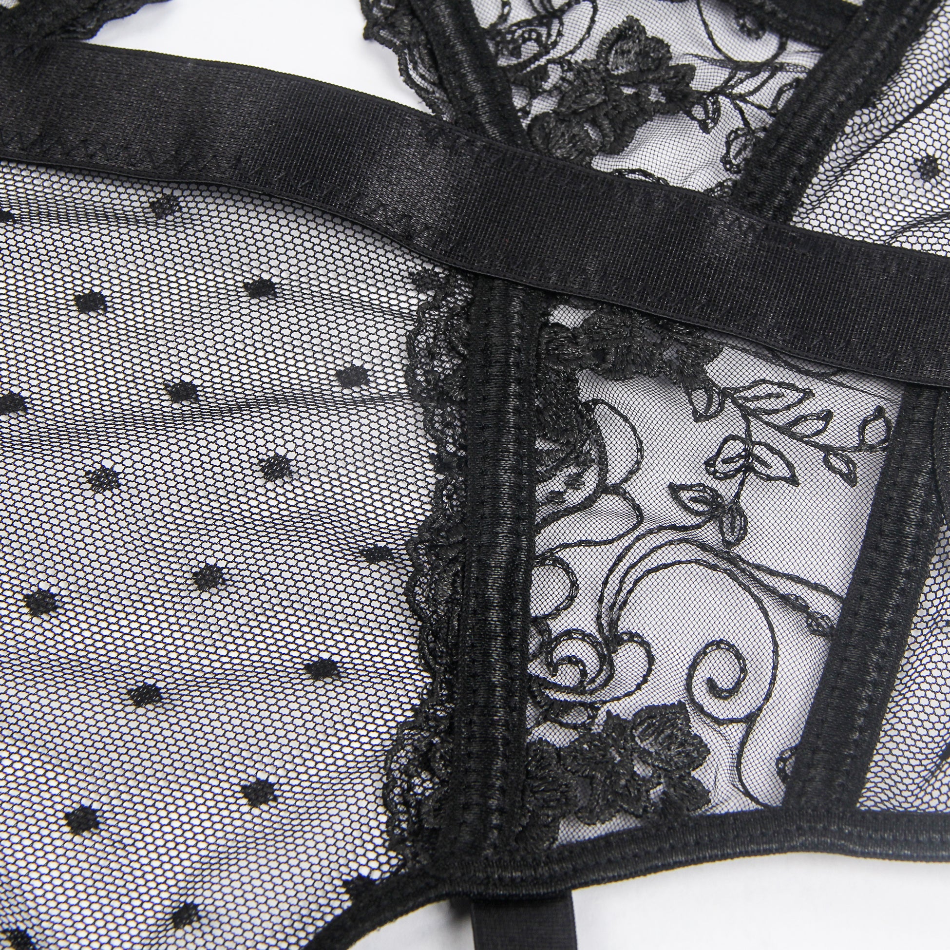 Oh Yeah - Lace Bodysuit with Built-in Garter Belt - Black