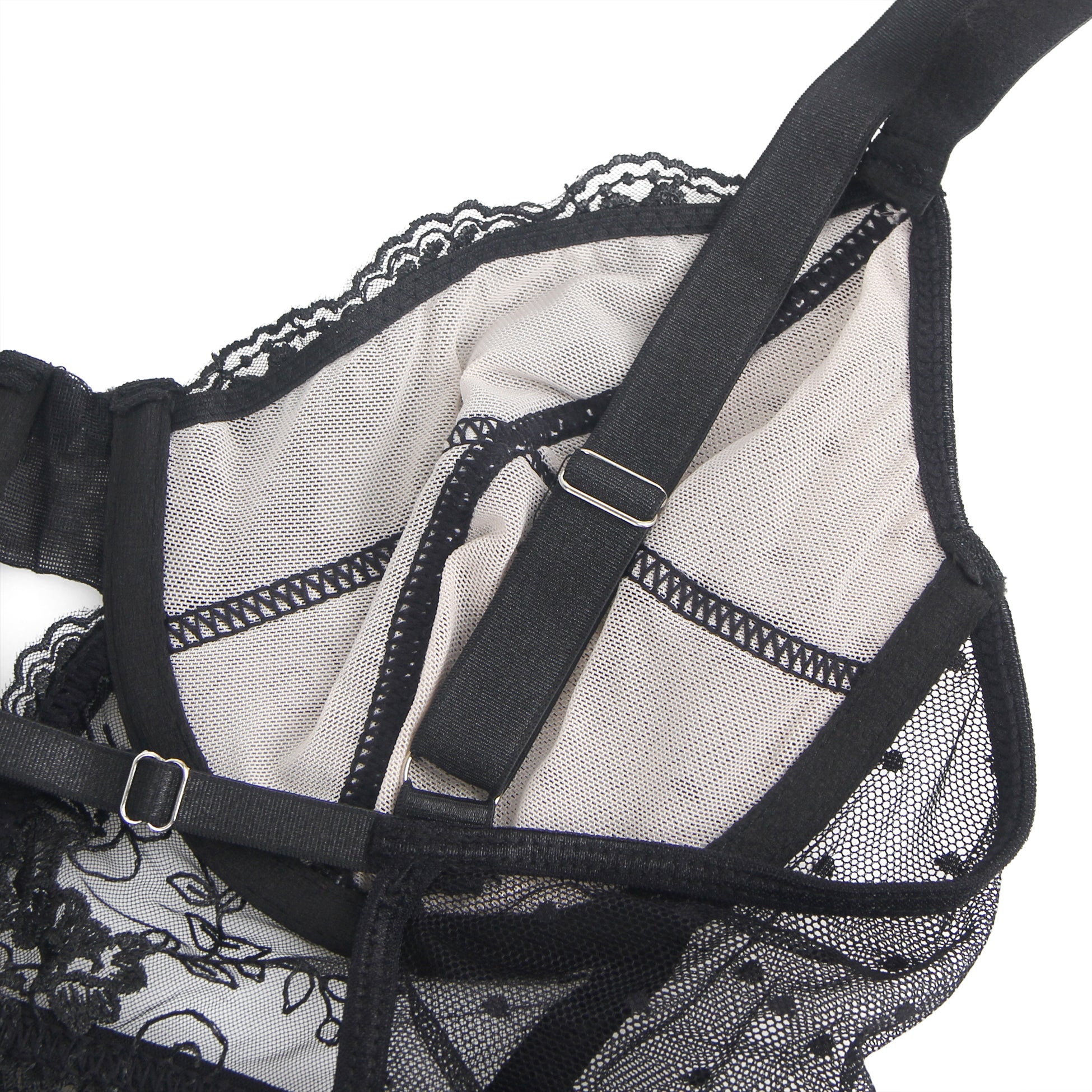 Oh Yeah - Lace Bodysuit with Built-in Garter Belt - Black