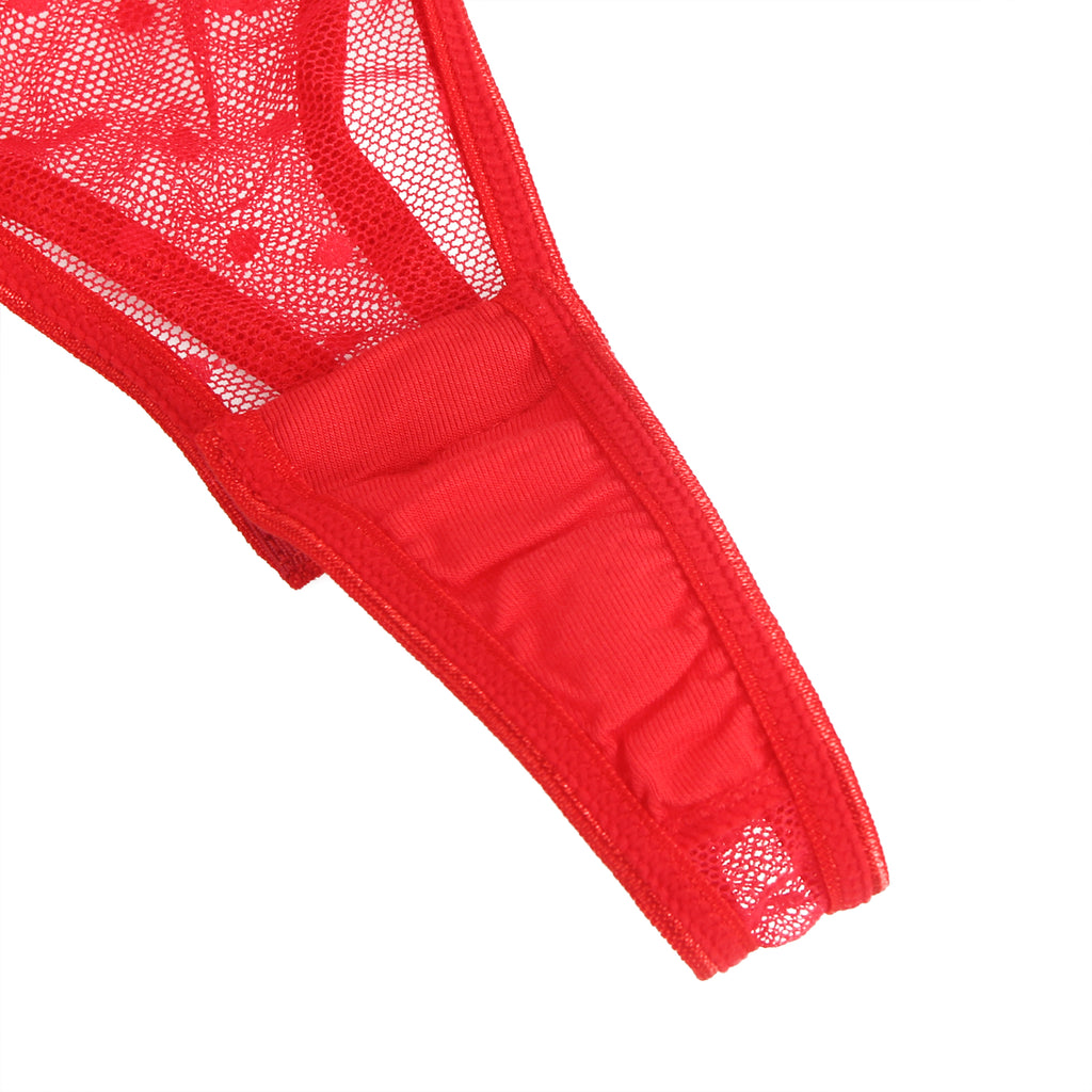 Oh Yeah - Lace Bodysuit with Attached Garter Belt - Red