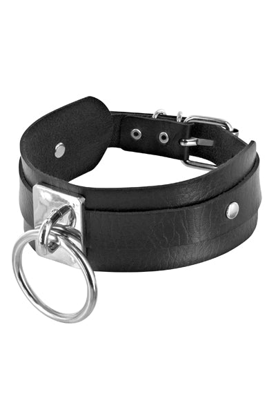 Fetish Tentation - Adjustable Collar with Ring - Black