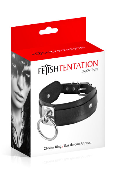 Fetish Tentation - Adjustable Collar with Ring - Black