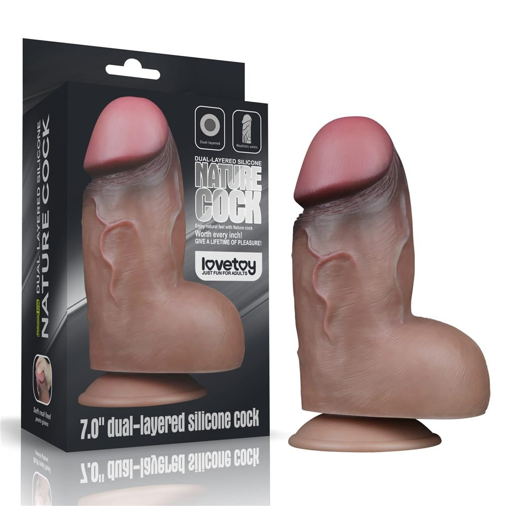 7" Double Layer Natural Silicone Brown Cock