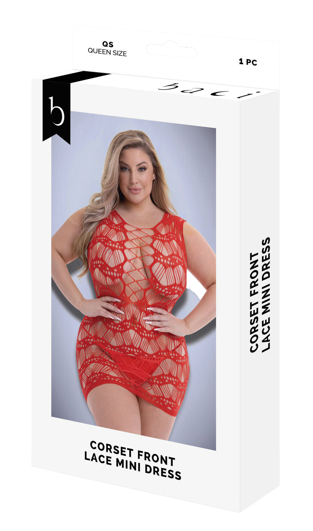 FRONT LACE MINI DRESS WITH RED KISS CORSET, OS