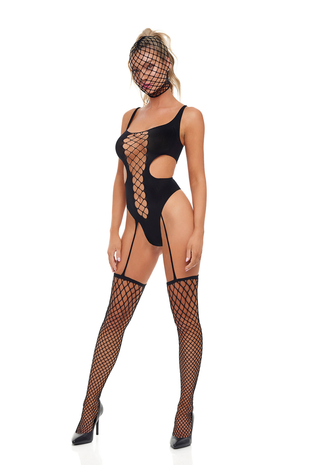SIN N CHILL BODYSTOCKING WITH MASK BLACK, OS