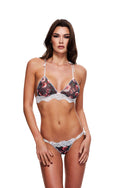 Gray bra set with floral pattern and lace