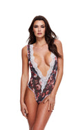 GREY FLORAL AND LACE TEDDY