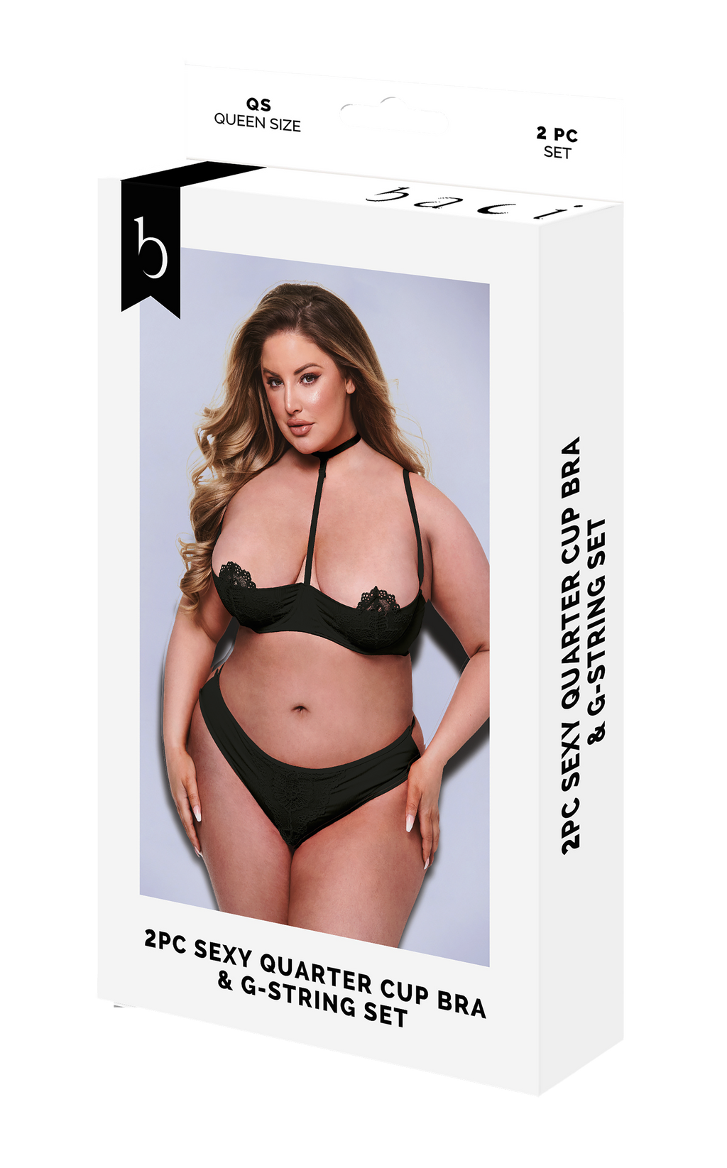 KISS 2 PIECE BRA AND QUARTER CUP THONG SET BLACK, QS
