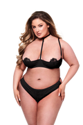 KISS 2 PIECE BRA AND QUARTER CUP THONG SET BLACK, QS
