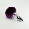 Purple spiral pom-pom metal butt plug