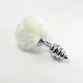 Metal plug with white spiral pompom