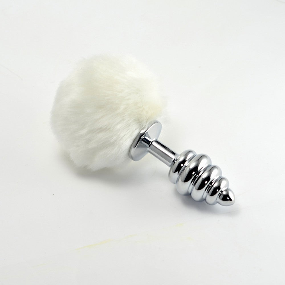 Metal plug with white spiral pompom