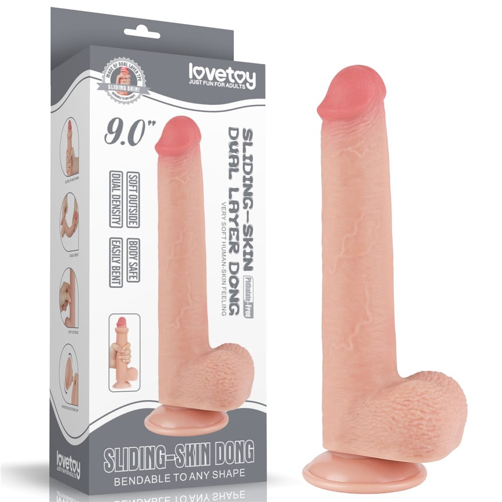 9'' dual-layer dildo with sliding skin Flesh_B15O50_3