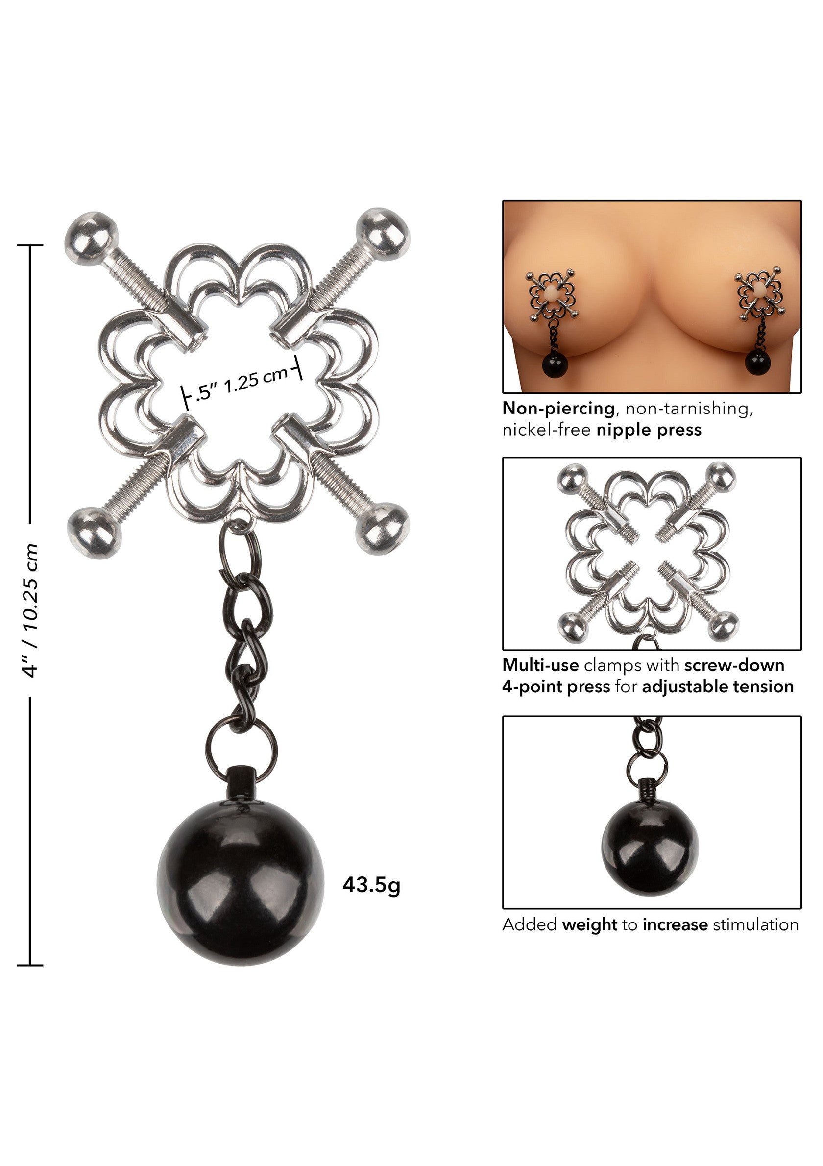Silver 4-point weighted nipple press