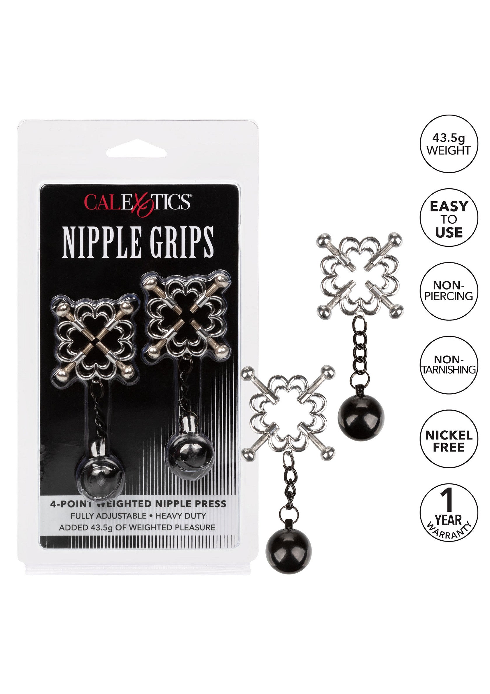 Silver 4-point weighted nipple press