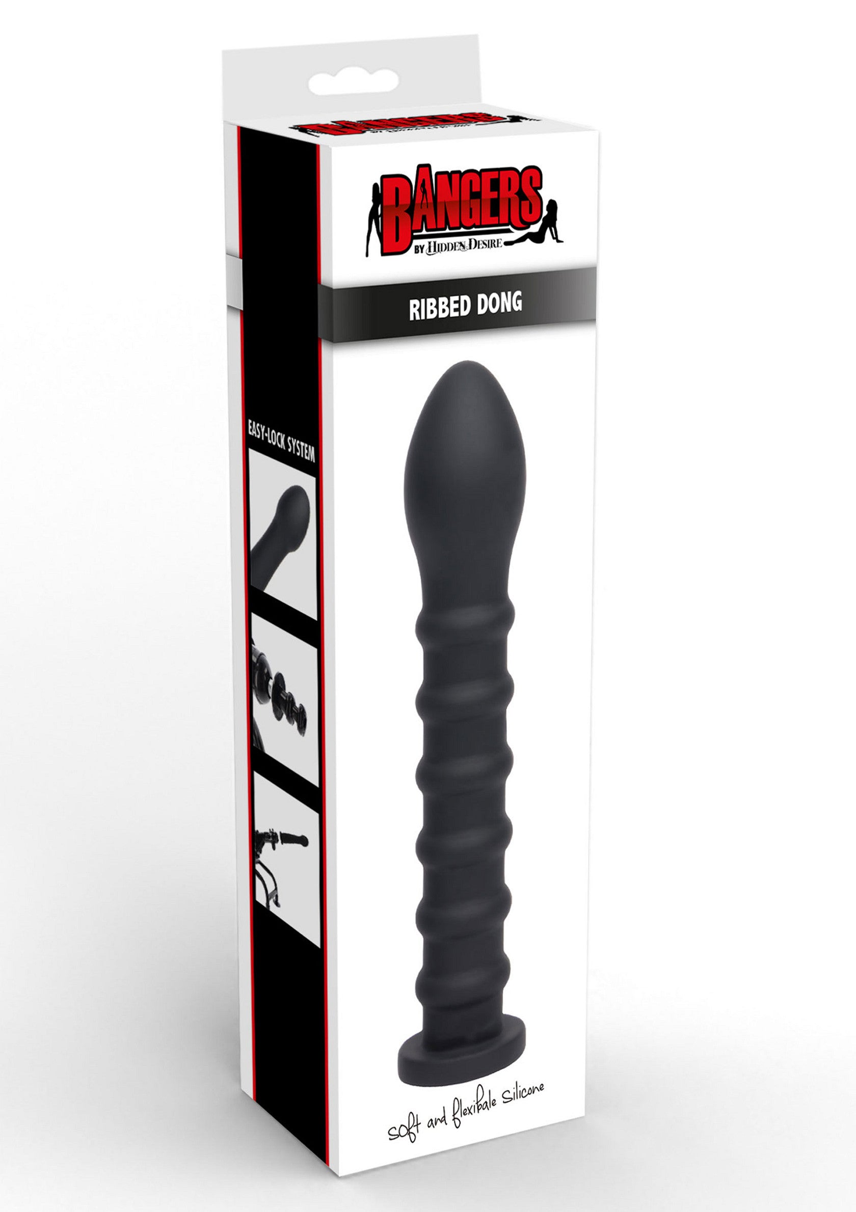 Easy-Lock ribbed dildo 19 cm black