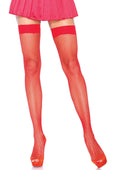 Red nylon fishnet hold-up stockings