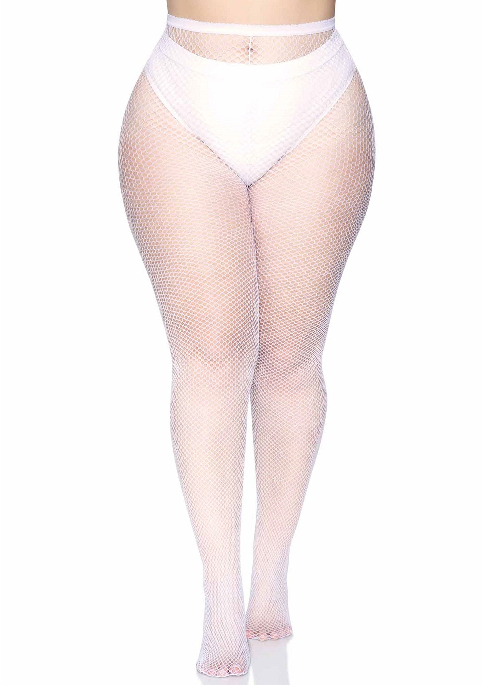 Plus white fishnet tights