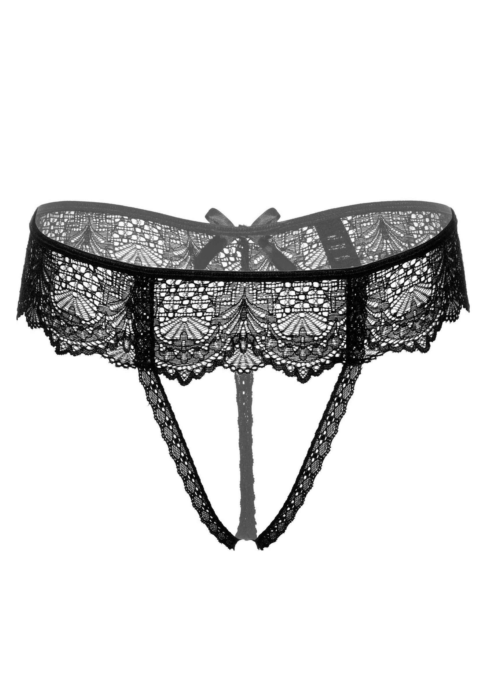 Delphine Black Crotchless Thong