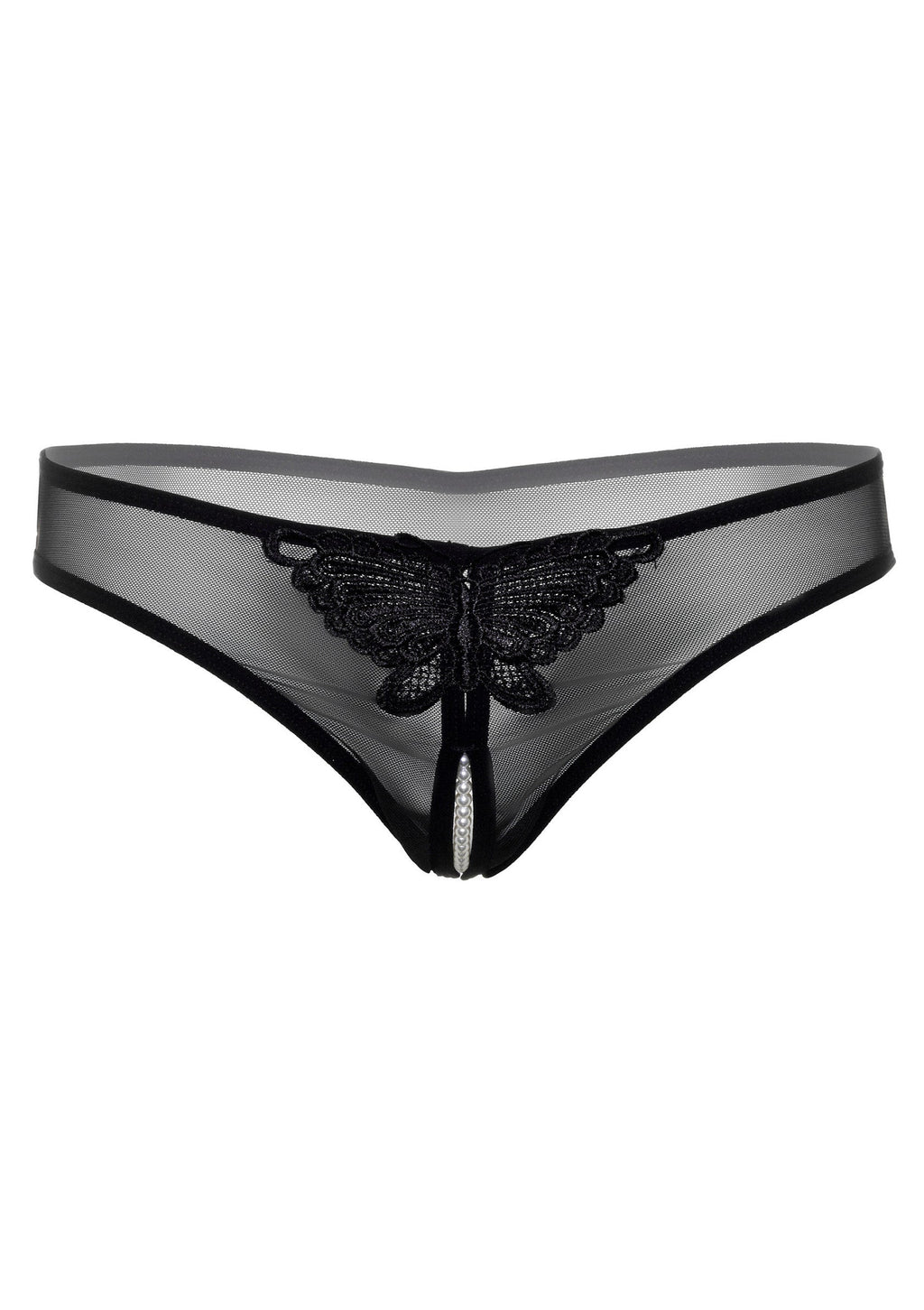 Indra crotchless thong with black beads