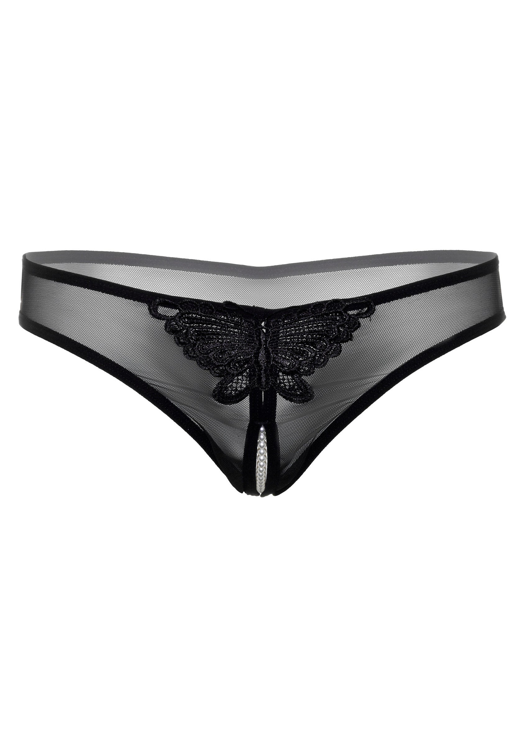 Indra crotchless thong with black beads