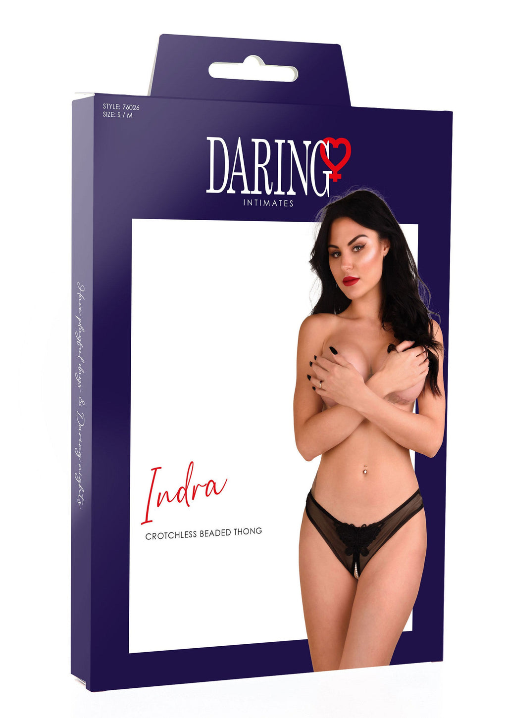 Indra crotchless thong with black beads