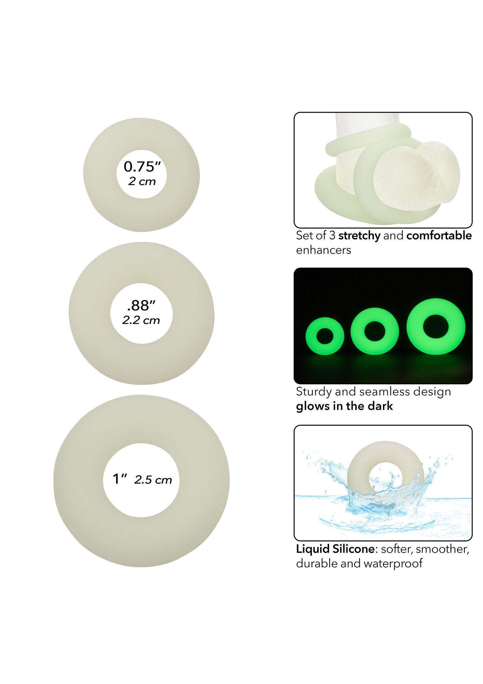 Set of 3 luminous silicone rings