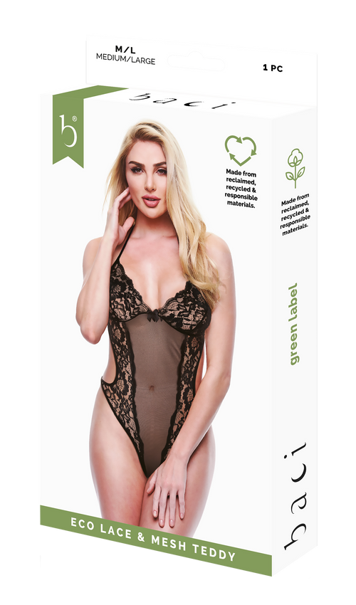 ECO LACE AND MESH TEDDY BLACK KISSES
