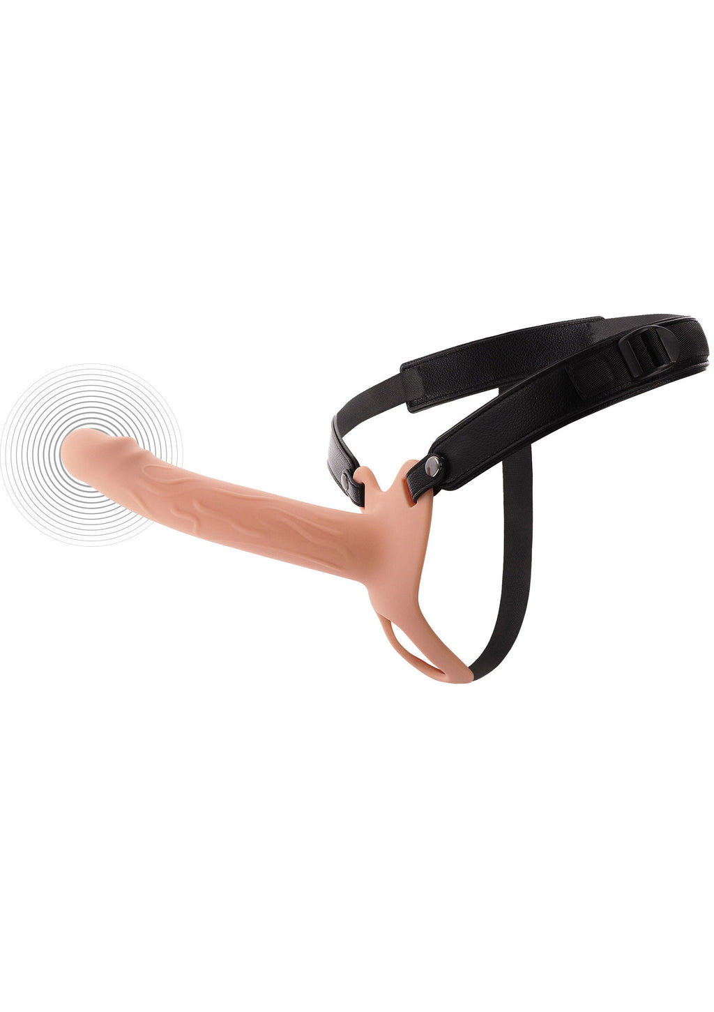 Hollow penis-shaped vibrating silicone strapon, 20 cm, flesh